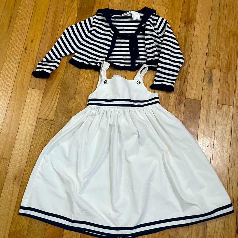 Goodlad of  Philadelphia vintage sailor dress and cardigan 4 / 4T white navy